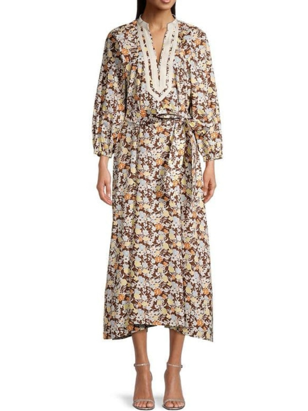 NWT Tory Burch Reverie Floral Balloon Sleeve Cotton Caftan Dress Size Small